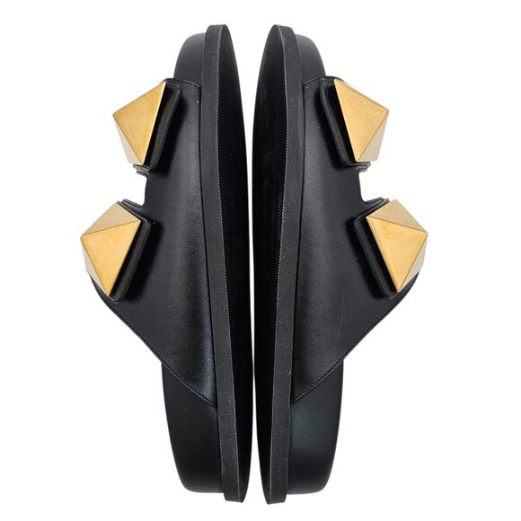 Valentino Garavani One Stud Flat Slide Sandal Black Leather Size 37.5 US 7.5 - Picture 6 of 10